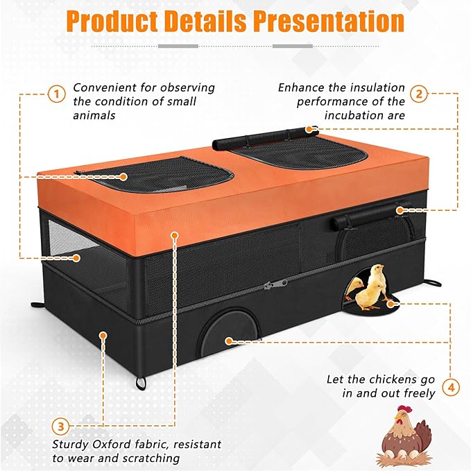 64" Large Chicken Brooder, Brooder Box for Chicks with Zipper Doors, Removable Waterproof Roof & Bottom for Easy Cleaning, Chick Starter Kit Cage, Small Animal Playpen for Duck Kitten Puppy Rabbit