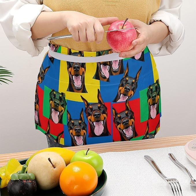 Unisex Chef Waiter Apron Waist Half Short Serving Aprons with 3 Pockets