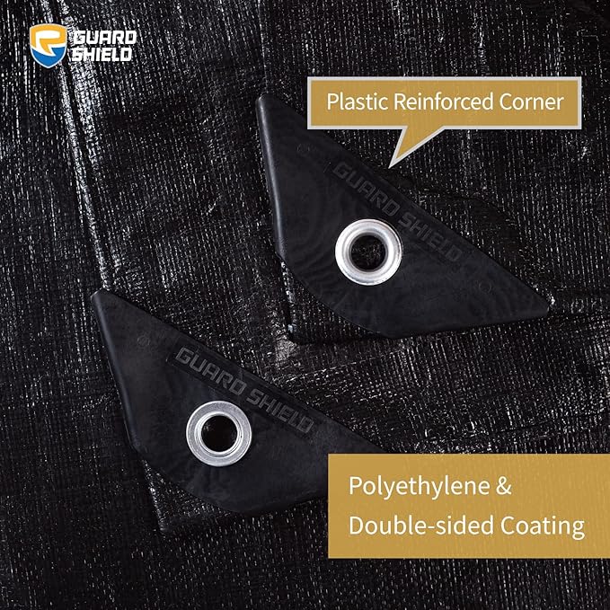 GUARD SHIELD Tarps Heavy Duty Waterproof 20x40 Feet Black Poly Tarp Cover Square Outdoor Thick UV Resistant Tarpaulin with Grommets 10mil