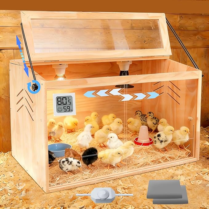 Chick Brooder Box,Brooder Box for Chicks,24" Lx16 Wx15 H, Ducks,Chicken Coop,Quail Cage,Quail coop,2 Washable Liners，Adjustable Temperature Control