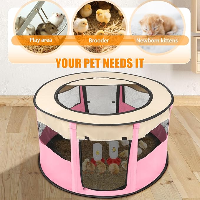 Chicken Brooder Box for Chick Starter Kit - 2026 Upgrade XL (Extra Large) Double Door Chick Brooder Pen//Holds Up to 20 Baby Chicks, Ducklings, Quail(Pink)