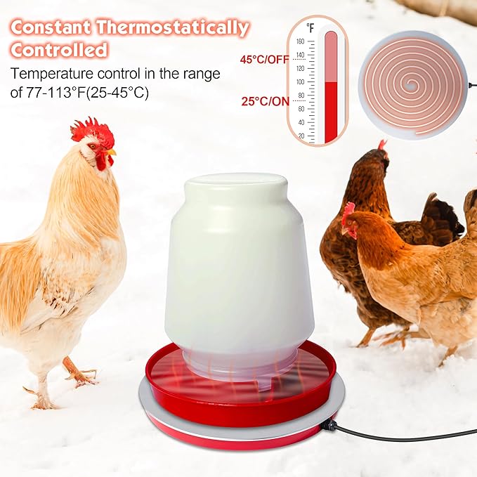 BBTO Chicken Water Heater, 110V 80Watts Heated Chicken Waterer Metal Base for Winter Deicer, Poultry Waterer Heater Base Fits Plastic/Metal Waterer, Pet Water Heater with 6 ft Cord for Poultry Founts