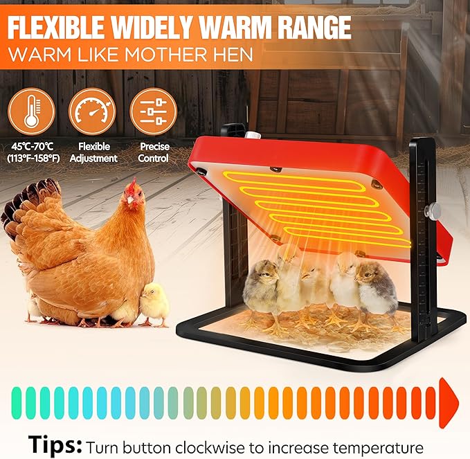 Tepsmigo Chicken Coop Heater, Chicken Heater, Brooder Plate for Chicken Coop Accessories, with Adjustable Temp, Height and Angle, Chicken Heater for Coop, Temp Pet Warmer for Ducklings Kitten Puppy