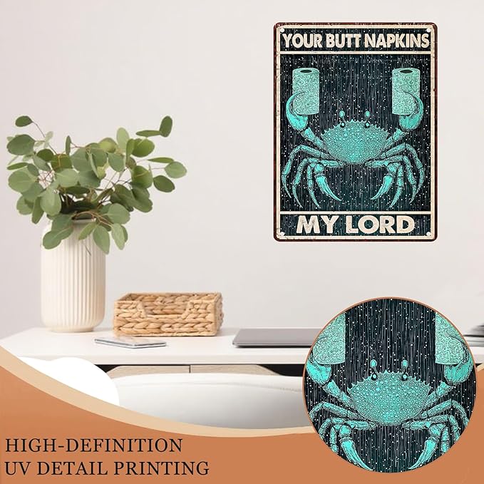 Funny Crab Bathroom Sign Crab Posters Your Butt Napkins My Lord Vintage Signs Man Cave Decorations Bathroom Wall Art Metal Decor 12X16Inch