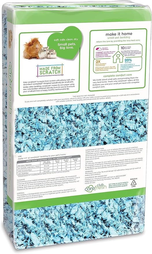 Carefresh 99% Dust-Free Blue Natural Paper Small Pet Bedding with Odor Control, 23 L (Pack of 2)