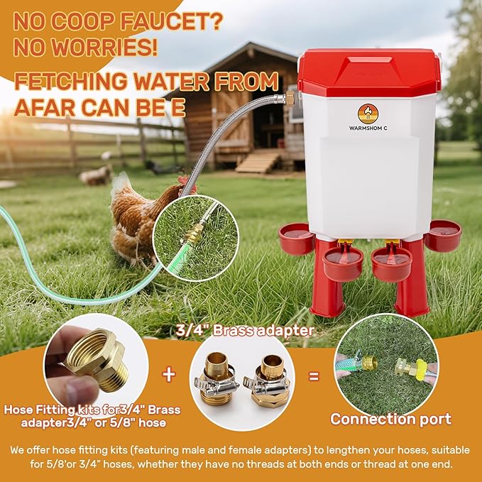 Automatic Chicken Waterer,Float-Controlled Large Watering System with Stainless Steel Metal Hose,Suitable for Quail,Ducks,and Other Poultry