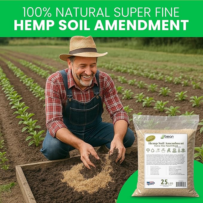 Hemp Soil Amendment - 25 lbs USA Grown All-Natural Fine Hemp HURD Power for Vibrant Gardens, Vegetables, Trees, Moisture Retention, Seed Starting, pH Neutral - Bean Products