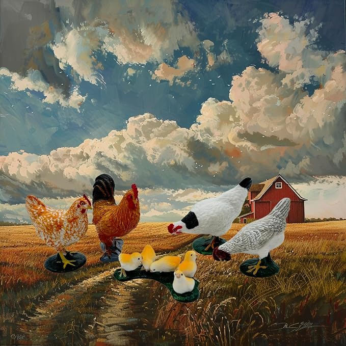 Farm Animals Figures, 5 Piece Simulated Farm Chicken Animal Statue Realistic Chicken Farm Animals Figures Cake Topper, Chicken Model Easter Egg Christmas Birthday Gift