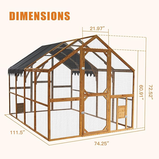 Endark 110" Large Walk-in Chicken Coop: A Spacious Outdoor Yard & Playpen with Waterproof Roof. Features Durable Wood Construction for Superior Rain Protection (Brown) (Brown)