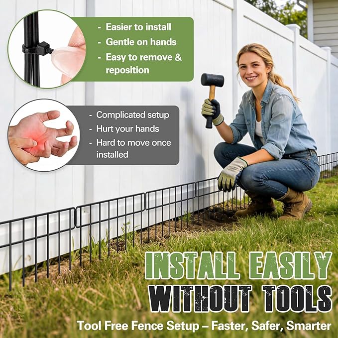 42.5FT Garden Fence Animal Barrier - 30 Pack No Dig Fence Panels Dog Fence, Rustproof Metal Anti Digging Barrier Garden Edging Border, Outdoor Animal Barrier Fencing for Yard, Rabbit, Patio