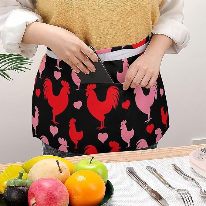Server Waist Aprons Waitress Unisex Chef Works Half Apron with 3 Pockets