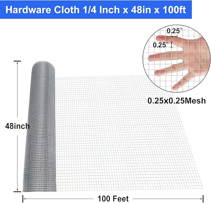 Land guard 23 Gauge Hardware Cloth, 1/4 inch 48inch×100ft Chicken Wire Fence, Galvanized Welded Cage Wire Mesh Roll Supports Poultry Netting Cage Fence……