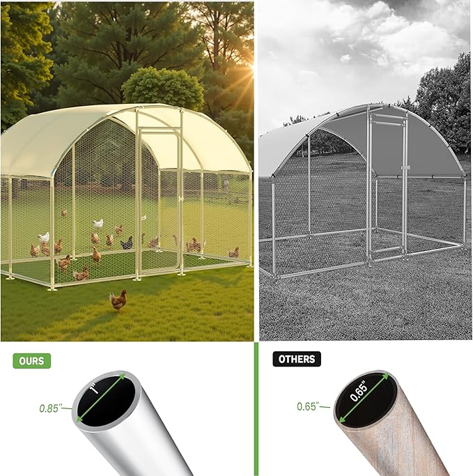 Large Metal Chicken Run, Chicken Coop with Lockable Door Round Shape Walk-in Chicken Hen House with Waterproof & Anti-UV Cover for Duck Rabbit Habitat Cage Outdoor Poultry Cage for Yard Farm