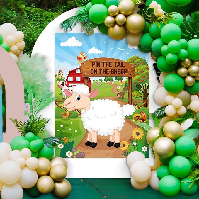 Faccito Farm Animal Games Pin The Tail on The Animals Barnyard Birthday Party Decorations Farm Poster Games with 24 Stickers 2 Eye Masks for Family Activities Birthday Party Decor Supplies (Sheep)