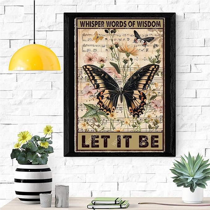 Metal Signs Let It Be Butterfly Retro Tin Sign for Home Office Kitchen Bar Cafe Garden Wall Decor 12x8 Inch