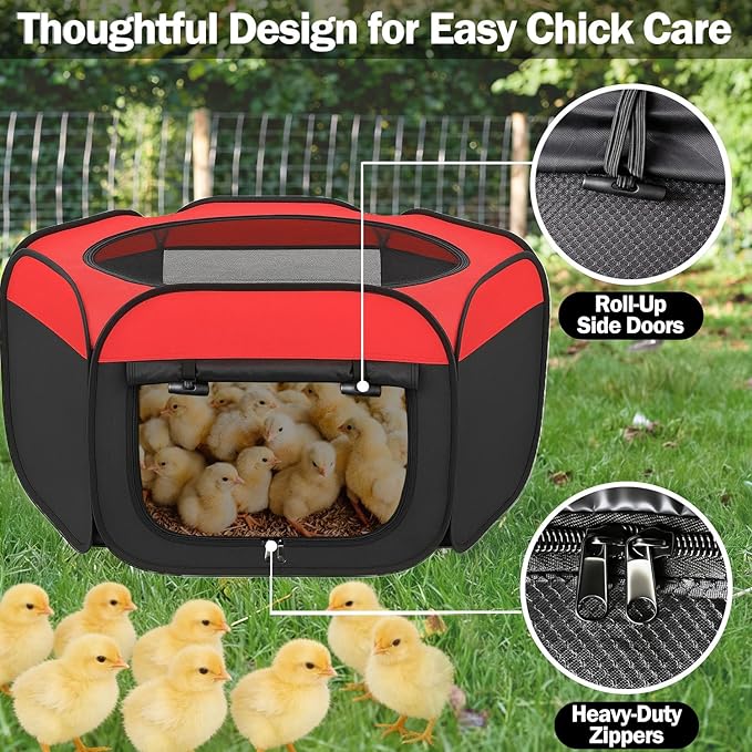Chicken Brooder Box for Chicks, Pop Up Chick Starter Kit Brooder Pen with Double Door Cover, Collapsible Large Baby Chicken Brooder, Indoor Outdoor Use for Chicks, Ducks & Quail