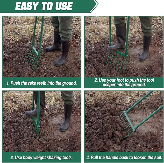 Zonon Heavy Duty Garden Broadfork 59" Steel Long Dual Handle Pitch Fork 16" Wide Broadfork 6 Steel Tines U-Shaped Hand Tiller Broad Fork for Farm and Garden Soil Loosening Weeding Composting Aeration