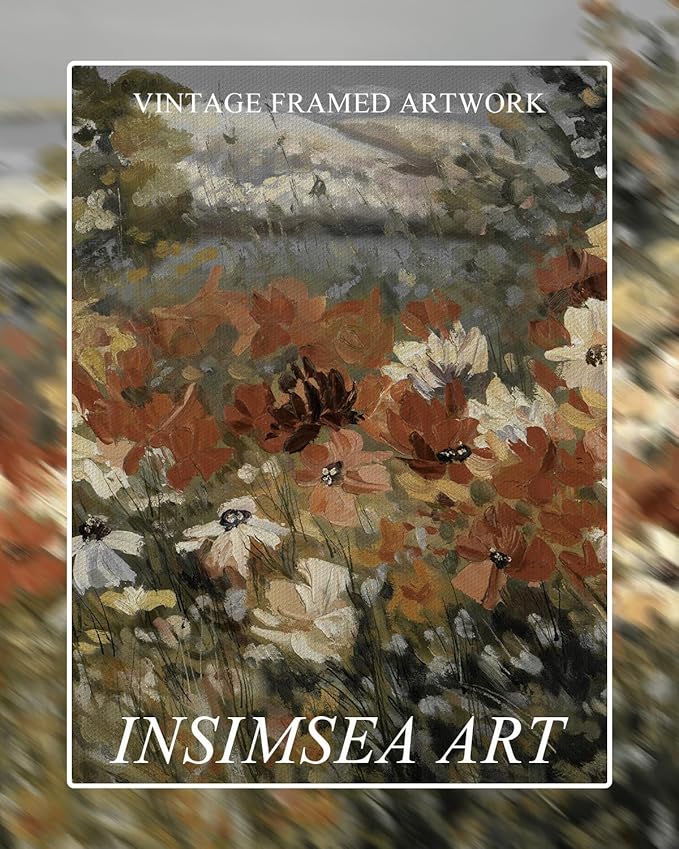 InSimSea Framed Canvas Wall Art Flower Home Decor Framed Vintage Botanical Prints Rustic Farmhouse Wall Decor Mid Century Modern Decor Art Prints Floral Room Decor for Living Room Bedroom 8x10in