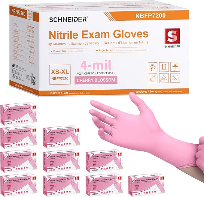 Schneider Nitrile Exam Gloves, 4-mil Medical Gloves Disposable Latex Free, Powder Free, Food Safe Glove for Examination