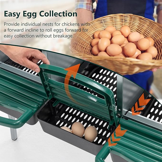 Chicken Nesting Box, 3 Compartment Wall Mount Metal Chickens Laying Boxes with Legs for Hens, Ducks, Roll-Out Egg Collection for Chicken Coop, Backyard, Farms, Green