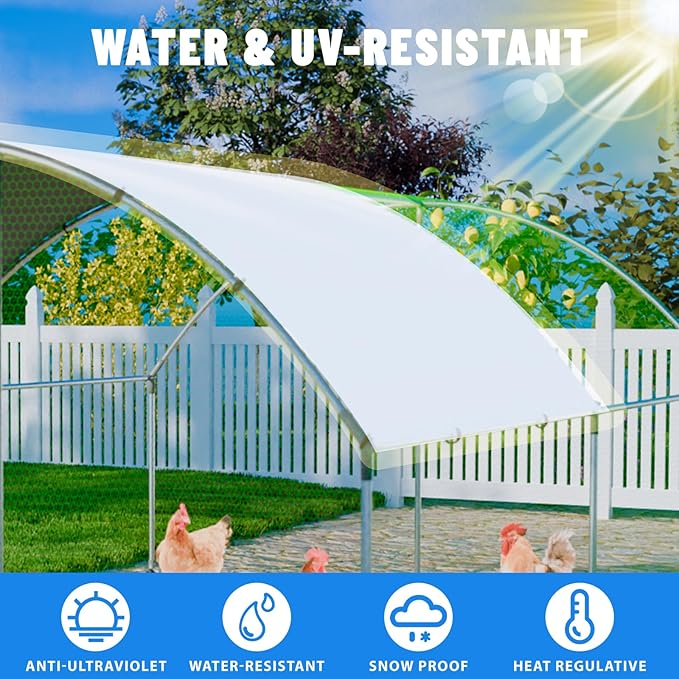 Large Metal Chicken Coop, Outdoor cage Run with Waterproof and Anti-UV Cover, Dome Roof Walk-in Poultry Cage Rabbit Duck House for Outside, Backyard and Farm.