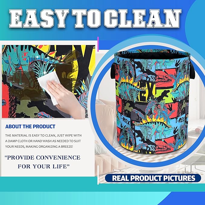 Dinosaur Cartoon Laundry Basket Oxford Cloth Funny Laundry Hamper With Handle Foldable Portable Clothes Storage Basket 18.9 X 16.5 In Storage Bag For Laundry Room/Bathroom/Bedroom/Dormitories