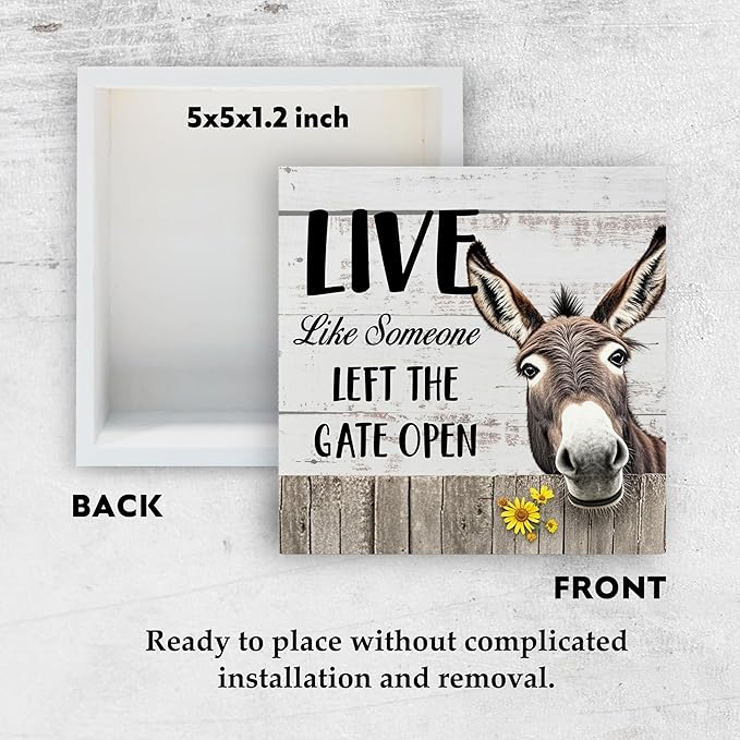 Rustic Farmhouse Wooden Sign - Funny Retro Donkey Decor, Office Decor for Women, Donkey Lovers Gifts, Live like Someone Tabletop Shelf Desk 5x5 Inch