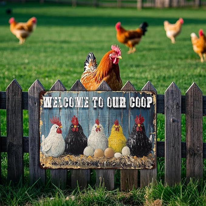 Funny Chicken Signs Chicken Coop Welcome to Our Coop Aluminium Sign Metal Chicken Signs Decor Home Ktichen Farm are Wall 12x16 Inch Vintage Chicken Coop Metal Tin Signs Poster