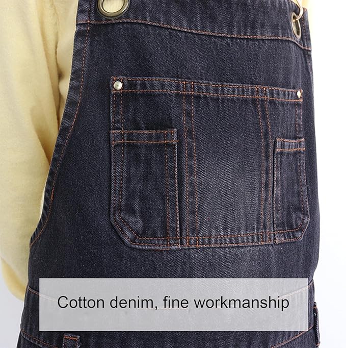 Denim Work Apron Adjustable Cross Back Gardening Aprons Multiple Pockets Men Women Restaurants, Cafes, BBQ