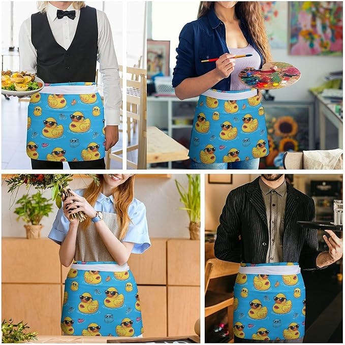 Server Apron with 3 Pockets Waist Waiter Waitress Half Apron Short Aprons