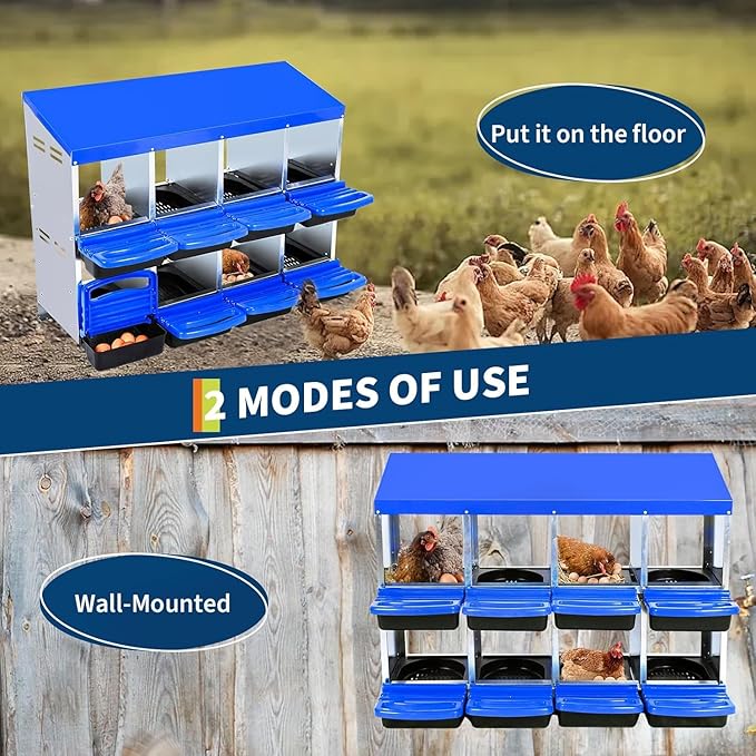 Chicken Nesting Box，8-Hole Nesting Boxes for Chicken Coop with Removable Plastic Egg Tray & Ventilation Holes, Wall Mount/Freestanding Poultry Laying Boxes for Hens, Ducks & Coops Easy Egg Collection