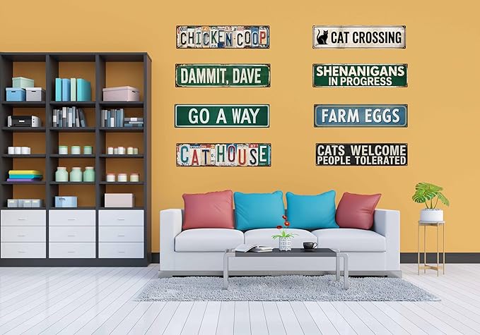 Funny Metal Warning Cat Crossing Tin Signs Wall Decor Man Cave Bar Novelty Gift Animals Kitten 4x16 in