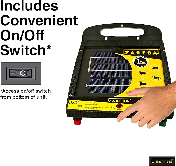 Zareba Solar Powered Electric Fence Charger - ESP10M-Z - 10 Mile Solar Powered Electric Fence Energizer, Low Impedance, Contain Animals and Keep Out Predators