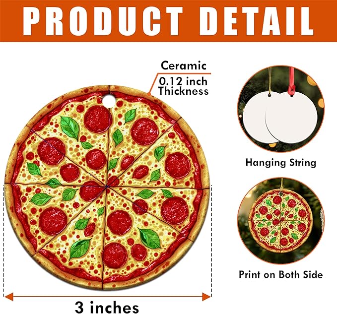 Pizza Ornaments for Christmas Tree - Pizza Gifts for Food Lovers, Women, Men - Food Ornaments for Christmas Tree - Pepperoni Lovers Ceramic Ornament