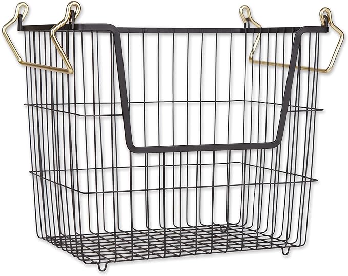 DII Metal Wire Mesh Stackable Utility Storage Bin, Large Rectangle, 13x10x11, Black/Gold