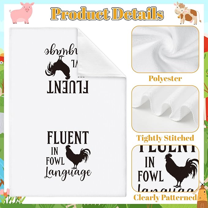 GROBRO7 Farm Animals Hand Towel - 6Pcs Sweet Farm Chicken Cow Pig Pattern Rustic Kitchen Dishcloths Set Polyester Soft Towels for Farmhouse Home Bathroom Dining Decor Housewarming Gifts