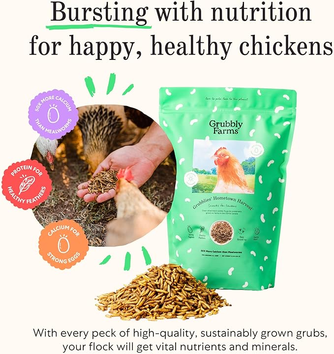 Grubbly Farms Adult Chicken Bundle - Chicken Grit, Fresh Pecks Layer Feed Pellets, Omega Mix & Grubblies - Complete Nutrition, Proper Digestion, Strong Eggshells & Natural Protein Treats - 4 Pack