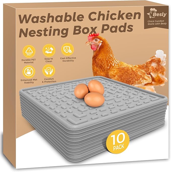 Washable & Reusable Nesting Pads for Chicken Coop - 10Pcs Chicken Nest Mats - Durable 12"x 12" Plastic Nest Box Pads for Egg Laying Hens (Soft, Easy Clean, Premium)