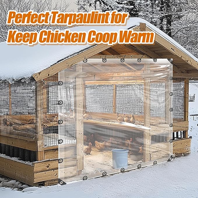 10x10ft Anti-Tear Clear Tarp Waterproof - 2pcs Windproof Poly Tarpaulin, Heavy Duty Transparent Enclosure with Grommets for Covering Chicken Coops Greenhouse Garden Plants