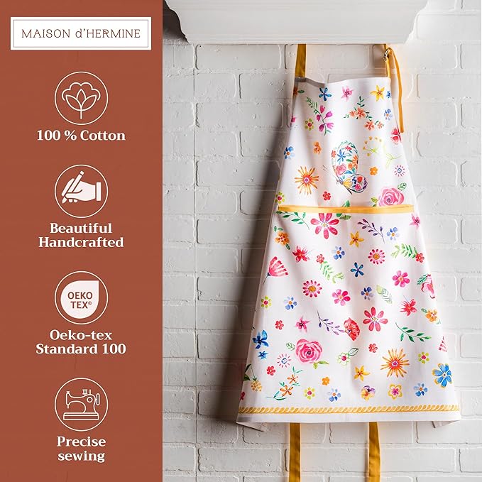 Maison d' Hermine 100% Cotton Apron for women with Pocket Kitchen Chef Apron for Men Cooking Easter Decorations