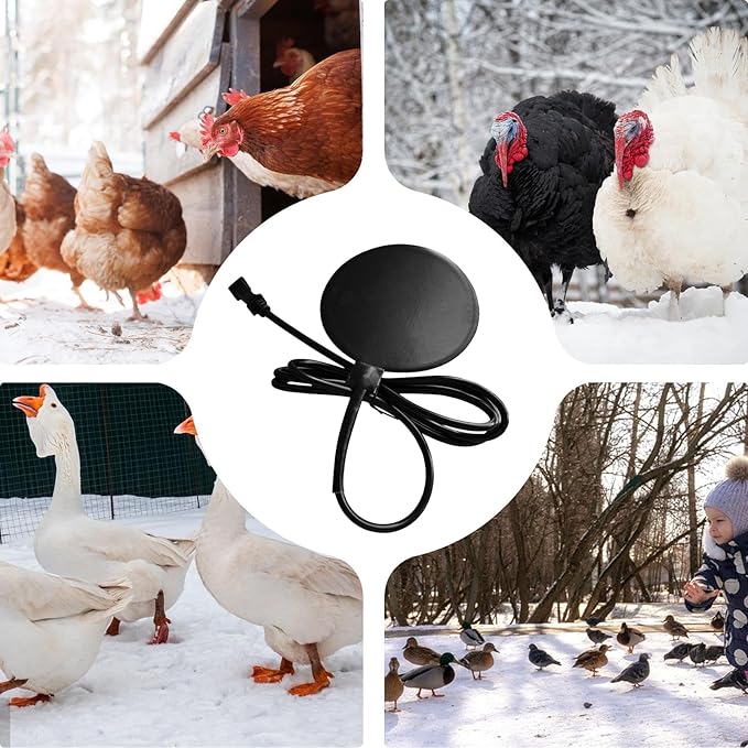Chicken Water Heater, 5.9 Inch Silicone Freeze Proof Heating Pad, 20W Poultry Waterer Heater with 60 Inch Cord, Winter Farm Livestock Heating for Chicken Coop Outdoor Use, Keeps Water from Freezing