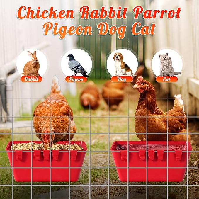 4 Pack Chicken Feeder Waterer Cups 2.5 Quart Hanging Chicken Waterer Trough Cage Cups No Mess Poultry Troughs for Dogs Duck Goose Rabbit Duck Pigeon Bird Quail Pet
