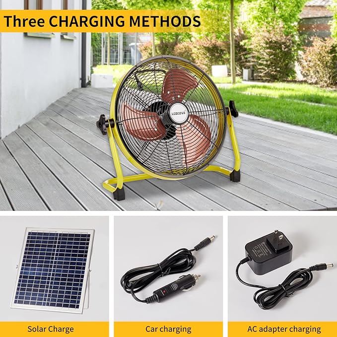 Solar Powered Fan, Battery Operated Outdoor Fan Can Running 5-24 Hours, Solar Fans For Shed,Home，Ouside,Camping，Solar fan with USB Output For Emergency Situation Without Electric