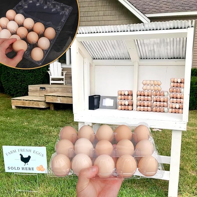 Plastic Egg Cartons Bulk 3x5 Egg Holders Style Holds 15 Eggs - Half Dozen Storage Perfect for Family Pasture, Groceries Chicken Farm, Refrigerator Storage (15 Grids) 50 Pack