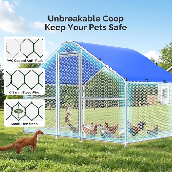 Sino Luban Large Metal Chicken Coop Run for 10 Chickens/Ducks, Chicken Runs for Yard with Waterproof Cover, Chicken Enclosure Chicken Pen Outdoor, Walk-in Poultry Cage (Upgrade wall Support Brace)