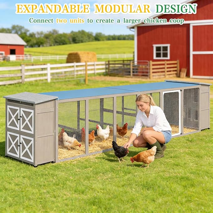 Large Chicken Coop with Run, Chicken Run with Waterproof Cover, Large Poultry Cage for Yard Farm Backyard Hen House, Duck Coop and Rabbit Run with Nesting Boxes, for 4-6 Chickens