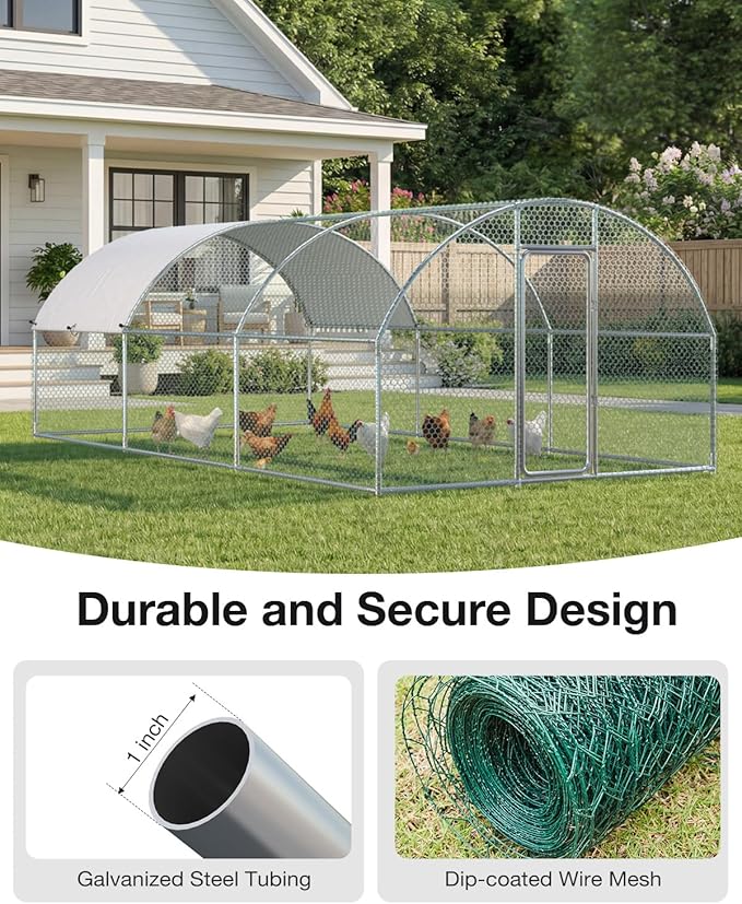Esright Extra Large Metal Chicken Coop Run for Yard with Cover, 19.5x10x6.4 FT Walk-in Chicken Pen for Outdoor, Backyard, and Farm, Hen Cage House Suitable for 15-20 Chickens and Other Poultry