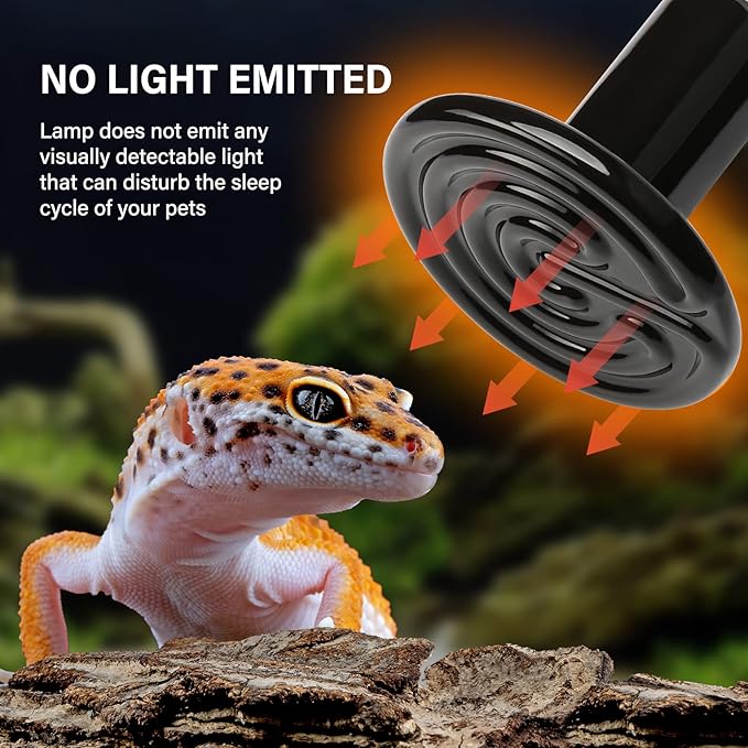 HealSmart Reptile Heat Lamp Bulb Ceramic Heat Emitter 100W No Light Emitting Brooder Coop Heater for Amphibian Pet & Incubating Chicken, Black