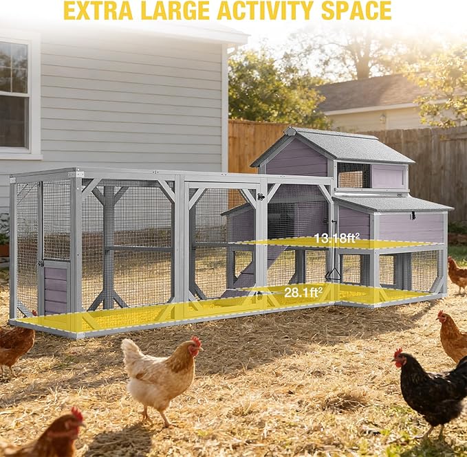 Extra Large Wooden Chicken Coop with Run, 6 Nesting Boxes & 6 Perches – Spacious Housing for 8-10 Chickens (118.11" L x 53.5" W x 49.53" H)