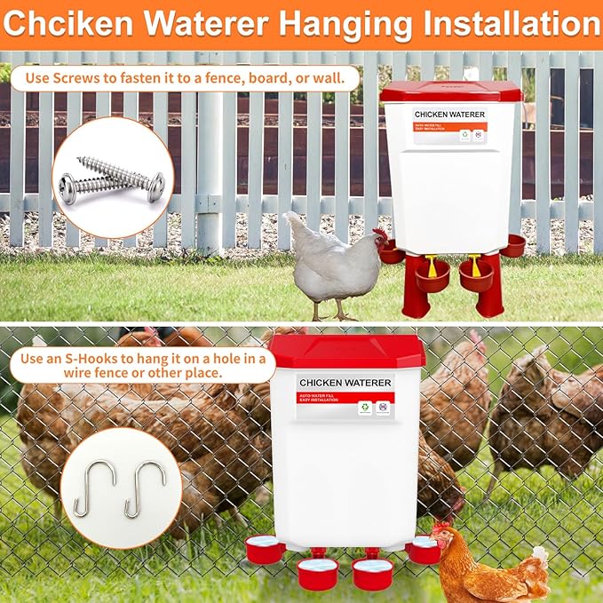 Hanging Automatic Chicken Waterer, Plastic Chicken Water Poultry Drinker, Detachable Legs, Poultry Water, Fresh Water for Chicken, Goose, Duck (Light Red, 2 Gallon)